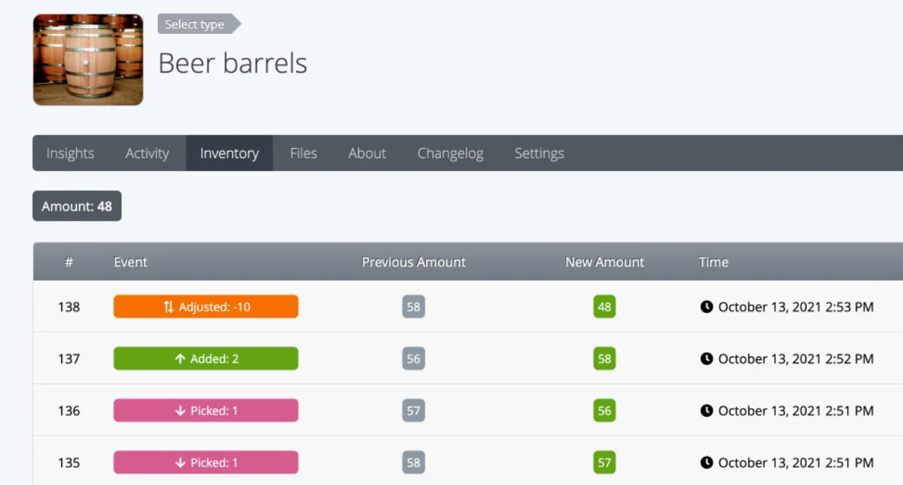 Inventory tracking log