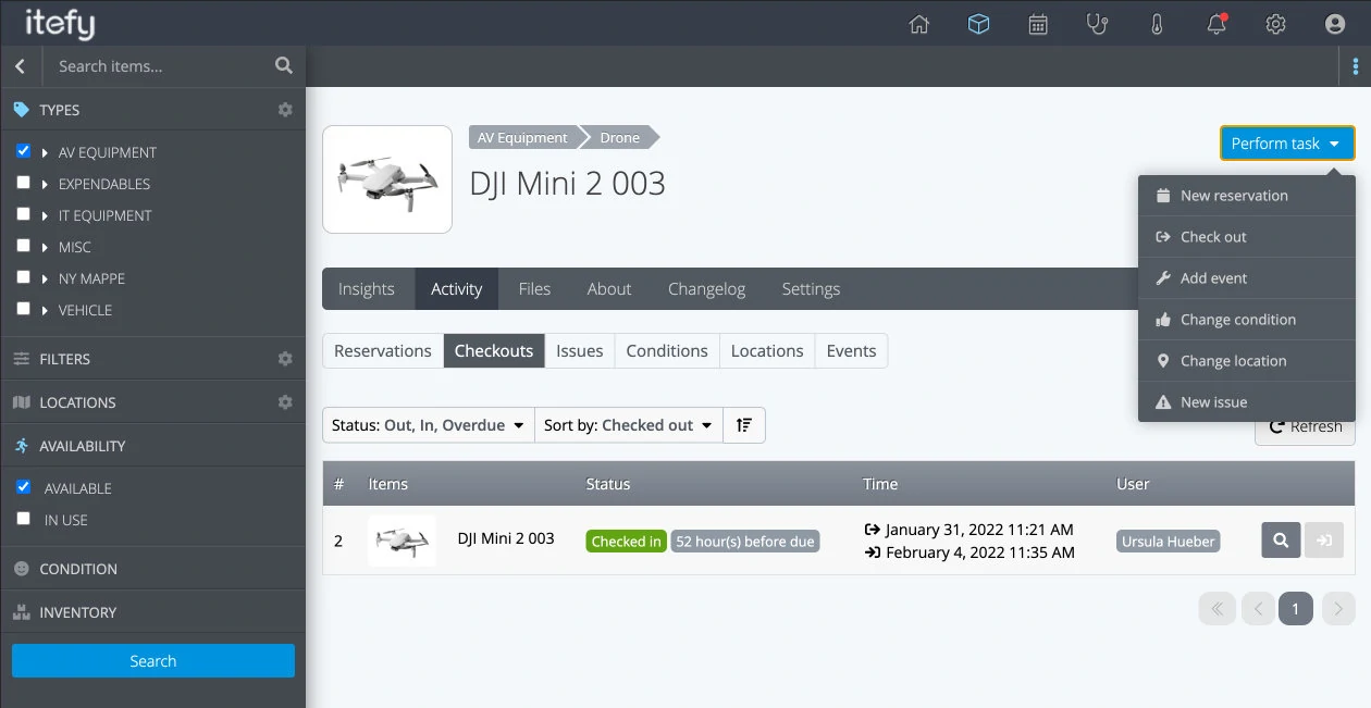 Equipment Database item specifications